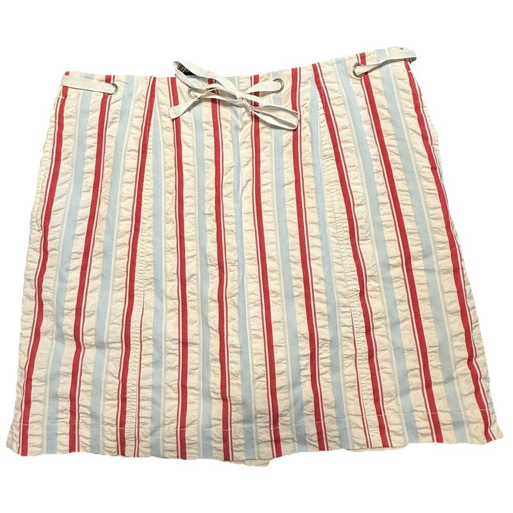 Liz Claiborne Golf Skort Seersucker Sz 12 Pockets Side Zip Belted Linen Cotton